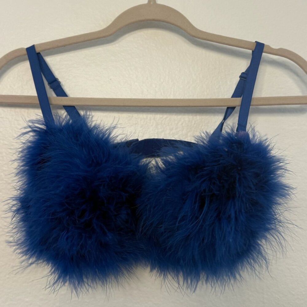 Blue  Fluffy Feather Bra adjustable straps (34 C)